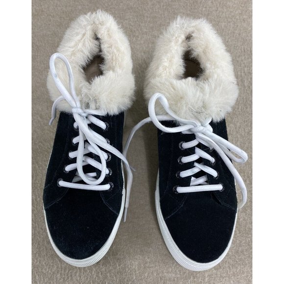 J /Slides Mellia Black Suede Platform Athletic Shoes Sz 7 Fur Platform Sneakers - Picture 8 of 10